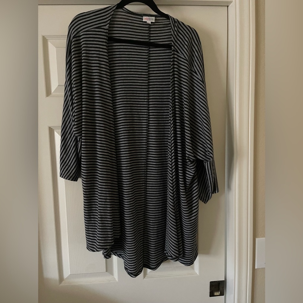 LuLaRoe Large Grey and Black Draped Open Front Cardigan.